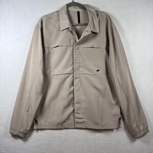 Fabletics Mens Outpost Training Jacket Tan Beige Full Snap Collared Size M